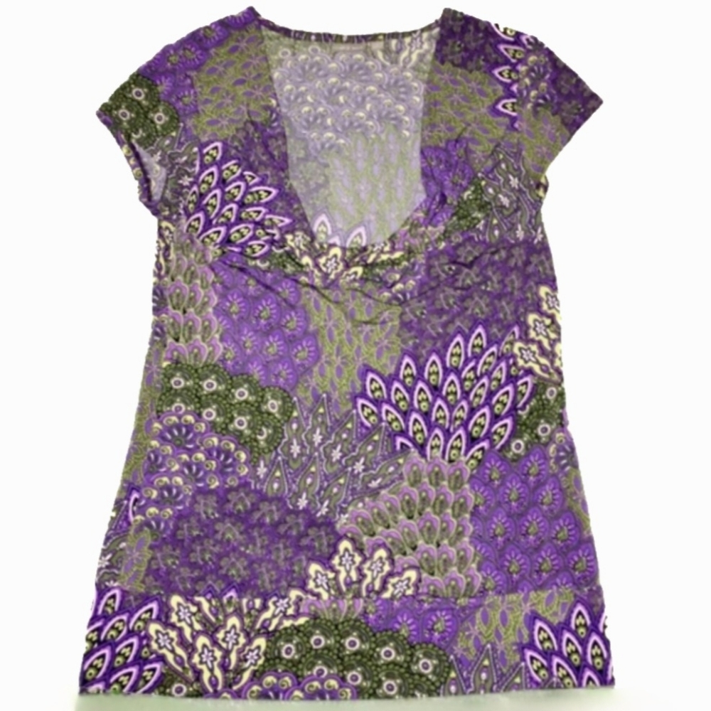 Womens APT. 9 Cowl Neck Floral Paisley Abstract Short Cap Sleeve Top Size Small